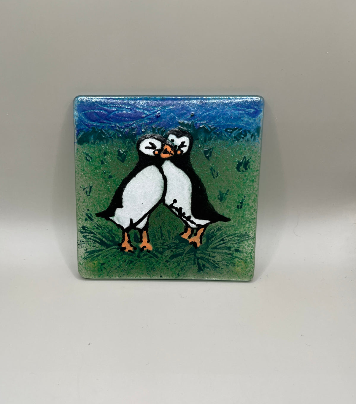 Puffin Cuddles Glass Coaster