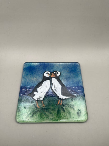 Puffin Cuddles Glass Coaster